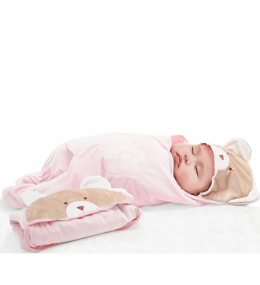 KINDMO KIDS - Cueiro com Capuz Swaddle Urso Rosa 