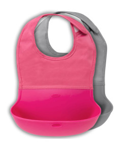 KINDMO KIDS - Conjunto Babador com Bolsa de Silicone OXO tot Rosa e Cinza