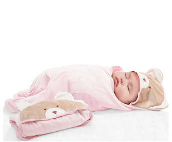 KINDMO KIDS - Cueiro com Capuz Swaddle Urso Rosa 